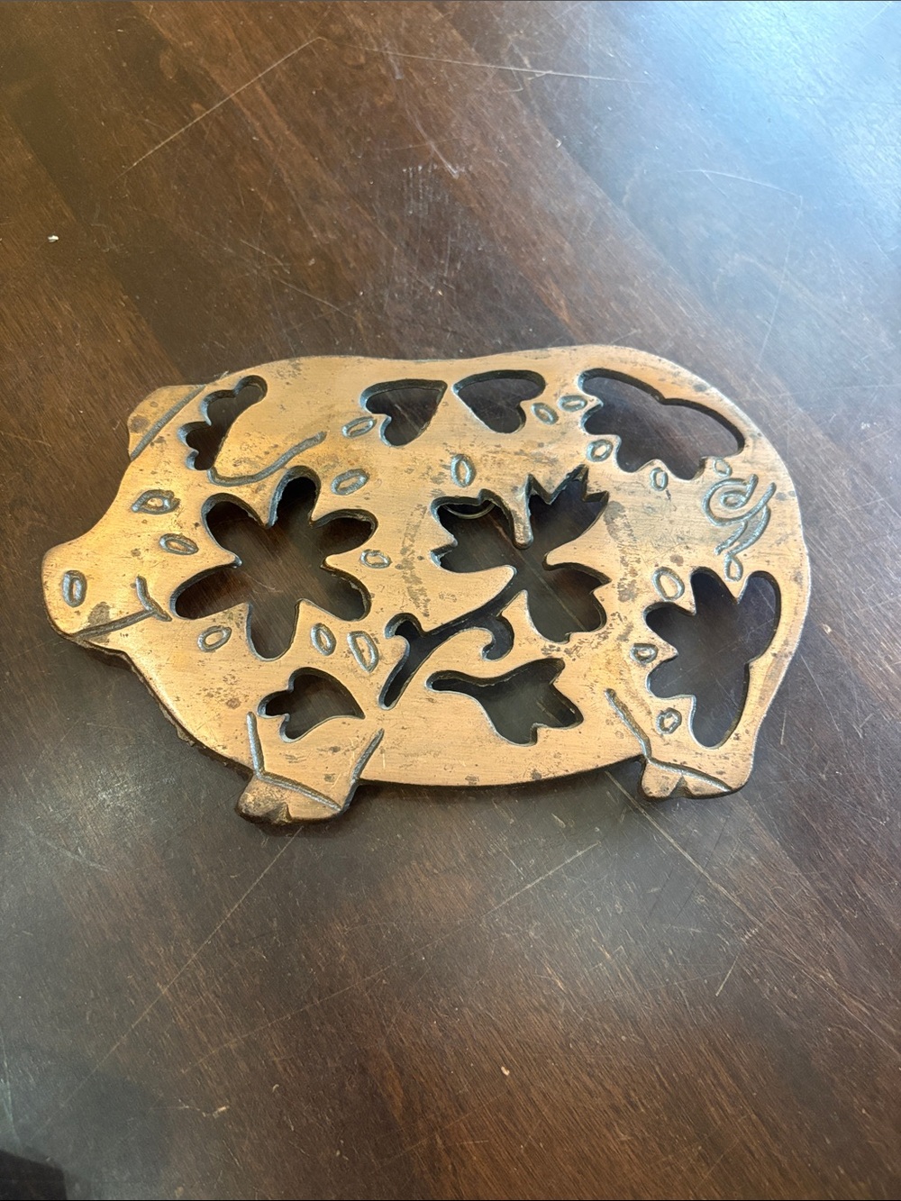 Vintage Copper Plated Cast Iron Pig Trivet Wall Hanging